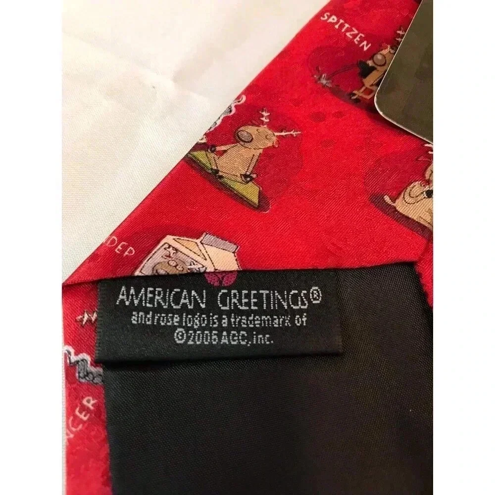 American Greetings Red 2005 Christmas Parody Reindeer 100% Silk Classic Neck Tie